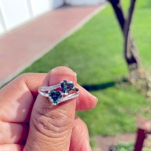 925 Sterling Silver Mystic Rinbow Topaz Heart Ring